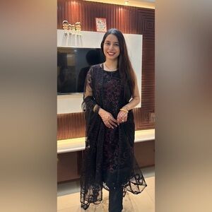 Elegant Black Embroidered 3 piece suit